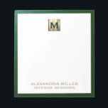 Personalized Emerald Green Gold Monogram Notepad<br><div class="desc">Stay organized in style with this personalized emerald green monogram notepad featuring a brushed metallic gold initial monogram design. Perfect for jotting down notes, to-do lists, and ideas, this notepad is both functional and fashionable. Made with high-quality paper and a sturdy cardboard backing, it's easy to use on the go...</div>