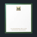 Personalized Emerald Green Gold Monogram  Notepad<br><div class="desc">Stay organized in style with this personalized emerald green monogram notepad featuring a brushed metallic gold initial monogram design. Perfect for jotting down notes, to-do lists, and ideas, this notepad is both functional and fashionable. Made with high-quality paper and a sturdy cardboard backing, it's easy to use on the go...</div>