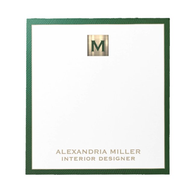 Personalized Emerald Green Gold Monogram  Notepad (Front)