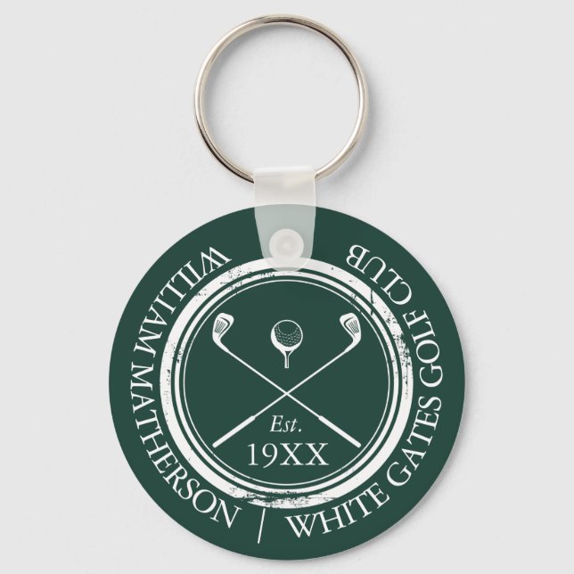 Personalized Emerald Green Golf Club Name Keychain (Front)