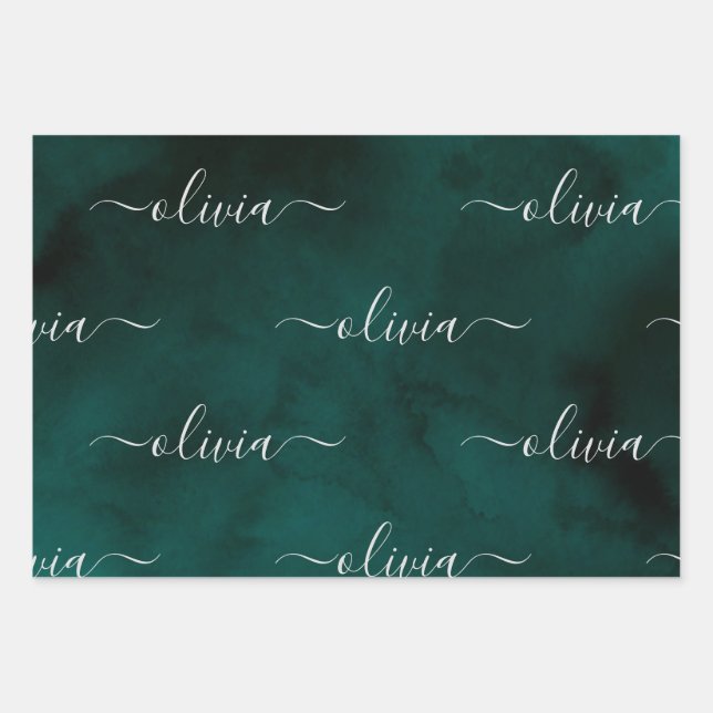 Personalized Emerald Green Monogram – Elegant Gift Wrapping Paper Sheet (Front 2)