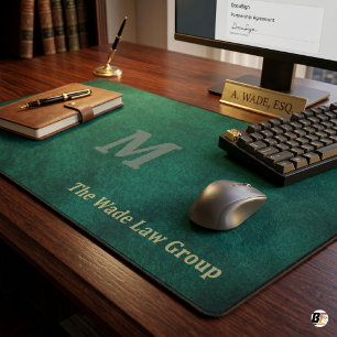 Personalized Emerald Green Vintage Texture Attorne Desk Mat