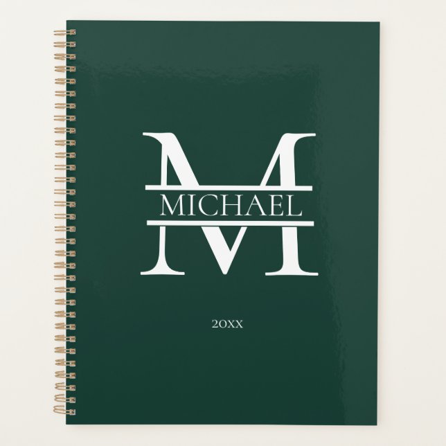 Personalized Emerald Monogram Initial Minimalist Planner (Front)