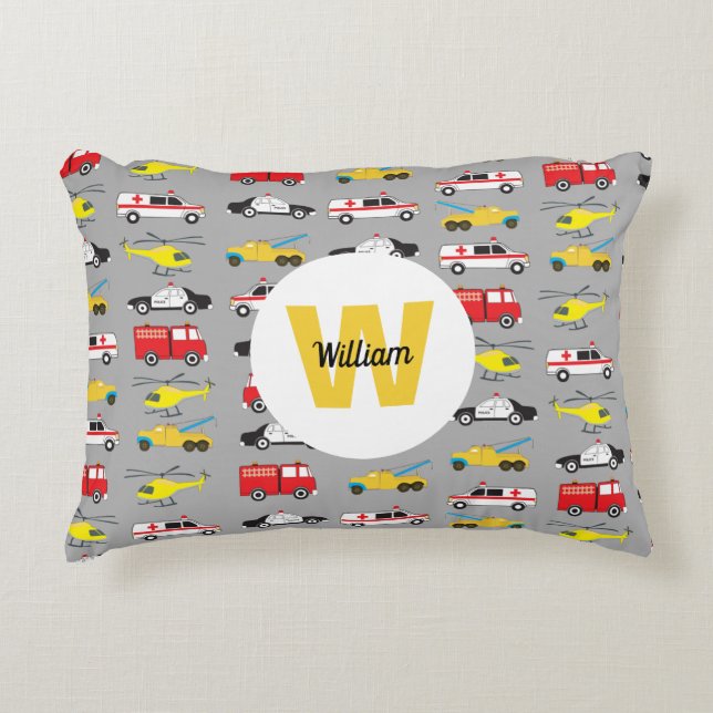 Personalized Emergency Vehicles Transportation Accent Pillow (Front)