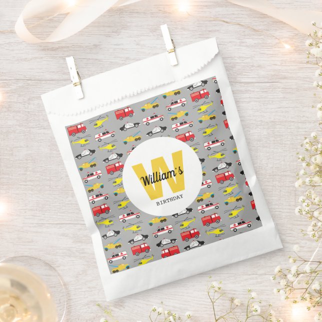 Personalized Emergency Vehicles Transportation Favour Bag (Clipped)