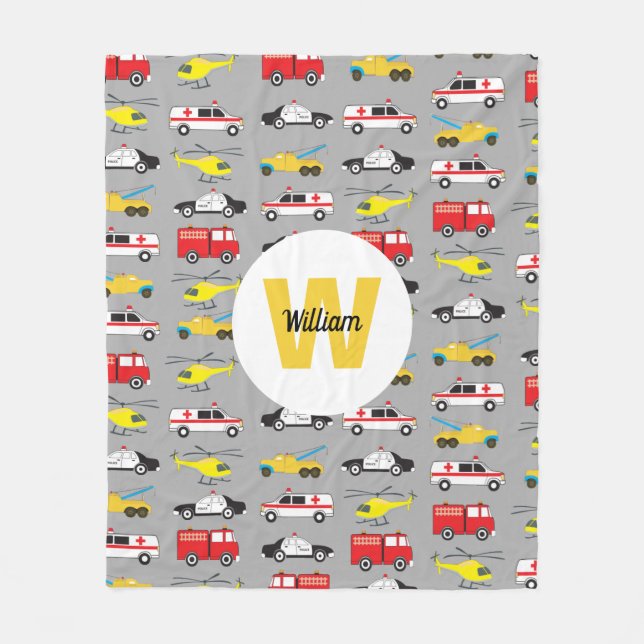 Personalized Emergency Vehicles Transportation Fleece Blanket (Front)