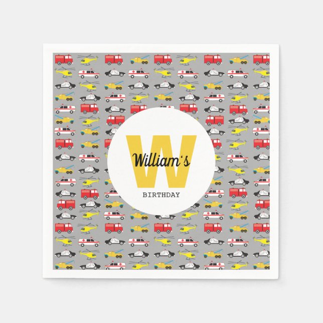 Personalized Emergency Vehicles Transportation Napkin (Front)