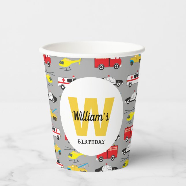 Personalized Emergency Vehicles Transportation Paper Cups (Front)