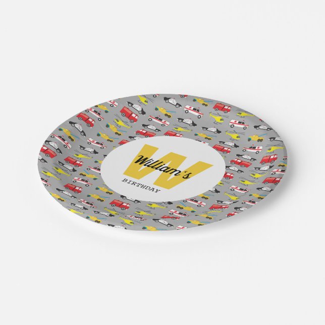 Personalized Emergency Vehicles Transportation Paper Plate (Angled)