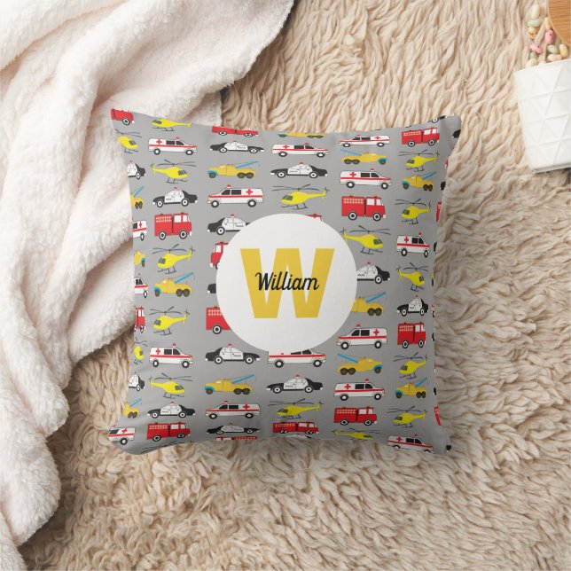 Personalized Emergency Vehicles Transportation Throw Pillow (Blanket)