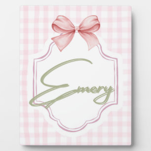 Personalized Emery Baby Girl Nursery Bow&Gingham Plaque