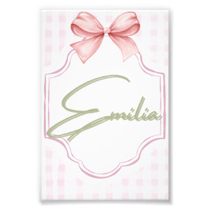 Personalized Emilia Baby Girl Nursery Bow&Gingham  Photo Print