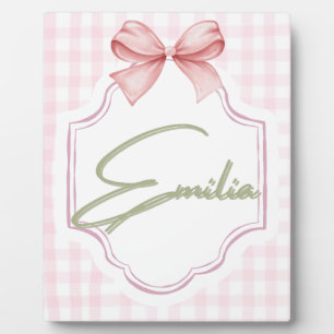 Personalized Emilia Baby Girl Nursery Bow&Gingham Plaque