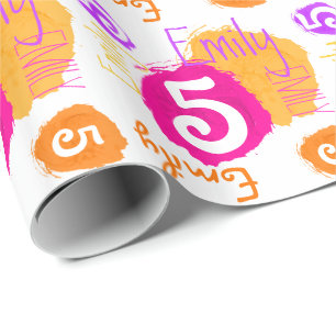 Personalized Emily 5th birthday paint dab wrap Wrapping Paper