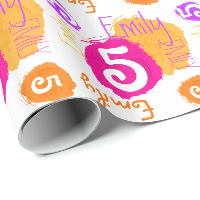 Personalized Emily 5th birthday paint dab wrap Wrapping Paper (Roll Corner)