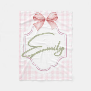Personalized Emily Baby Girl Nursery Bow&Gingham Fleece Blanket