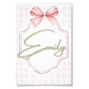 Personalized Emily Baby Girl Nursery Bow&Gingham  Photo Print