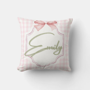 Personalized Emily Baby Girl Nursery Bow&Gingham  Throw Pillow