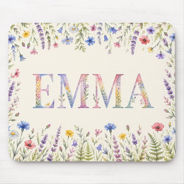 Personalized Emma Wildflower Watercolor  Mouse Pad (Front)