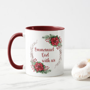 Personalized Emmanuel God Is With Us Poinsettia Mug