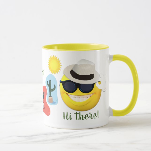 Personalized Emoji Wearing Sun Hat with Cacti Mug (Right)
