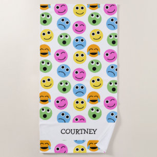 Personalized Emojis Faces Colourful Patterned Beach Towel