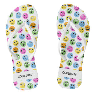 Personalized Emojis Faces Colourful Patterned Flip Flops