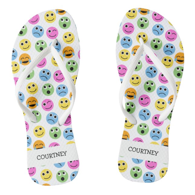 Personalized Emojis Faces Colourful Patterned Flip Flops (Footbed)