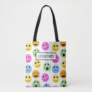 Personalized Emojis Faces Colourful Patterned Tote Bag