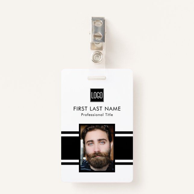 Personalized Employee | Black Logo Staff Photo Badge (Front with Clip)