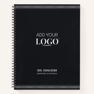 Personalized Employee Name Black Greek Meander Notebook