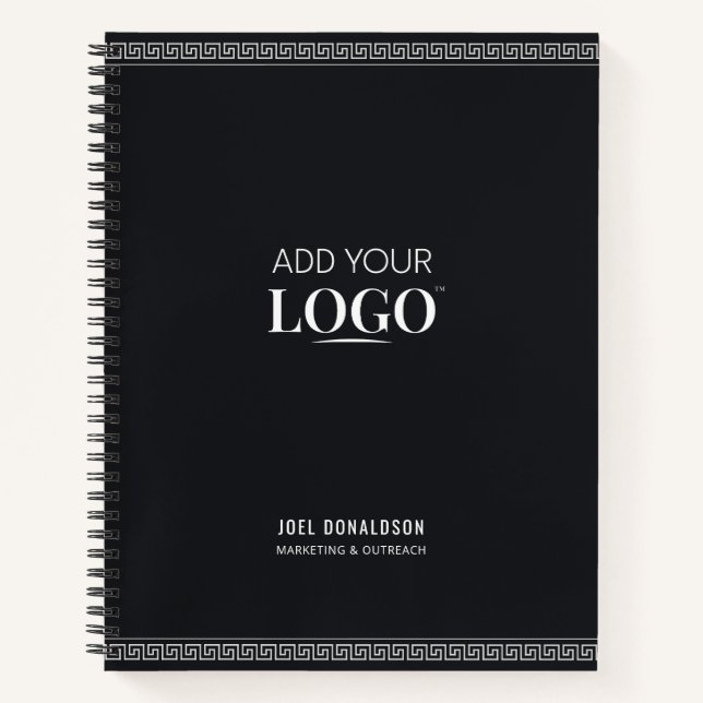 Personalized Employee Name Black Greek Meander Notebook (Front)