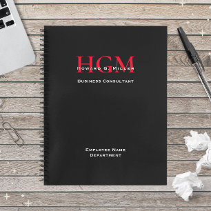 Personalized Employee Name Monogram Logo Black Red Notebook