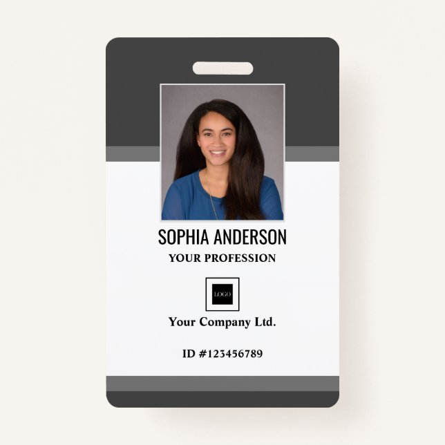 Personalized Employee Photo, Bar Code, Logo, Name  Badge (Front)