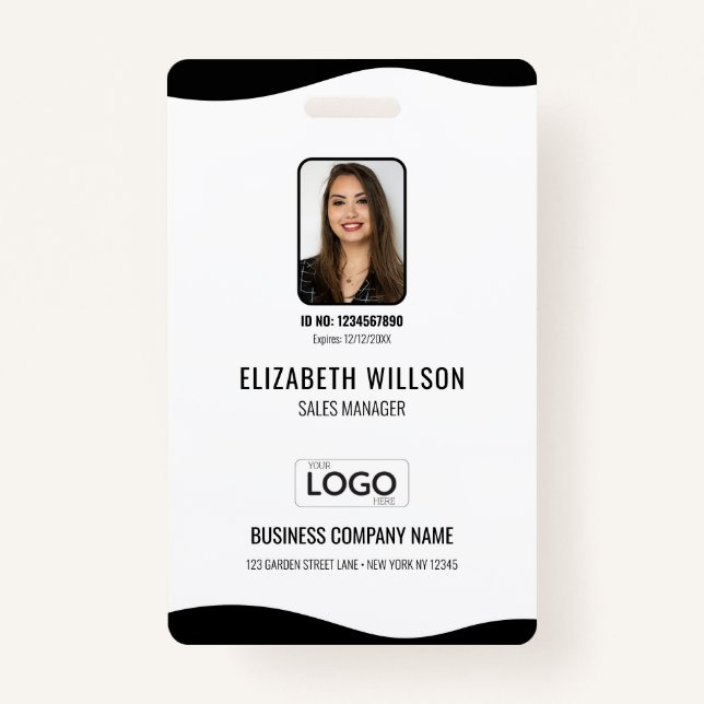 Personalized Employee Photo, Bar Code, Logo, Name  Badge (Front)