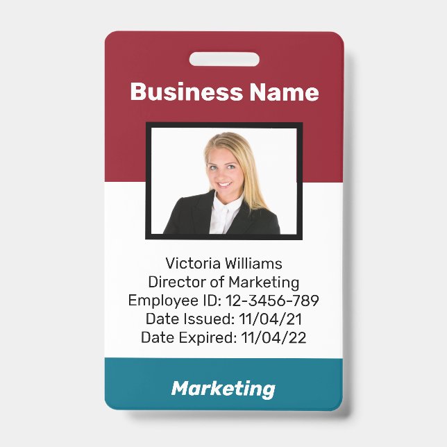 Personalized Employee Photo ID Badge Choose Colour (Front)