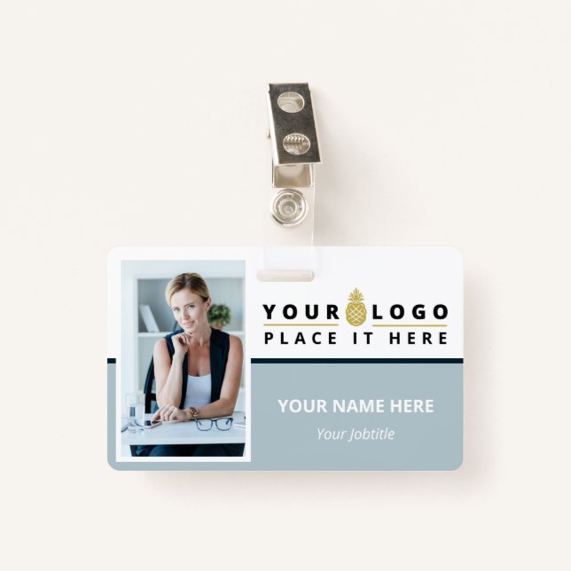 Personalized Employee Photo Logo Barcode ID Badge (Front with Clip)