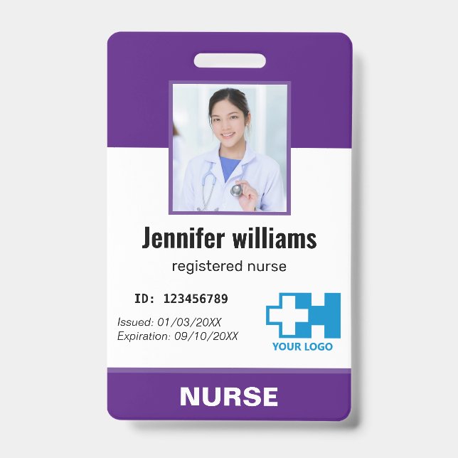 Personalized Employee Photo Nurse Purple Badge (Front)