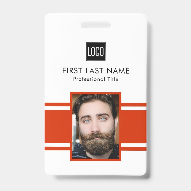 Personalized Employee | Red Logo Staff Photo Badge (Front)