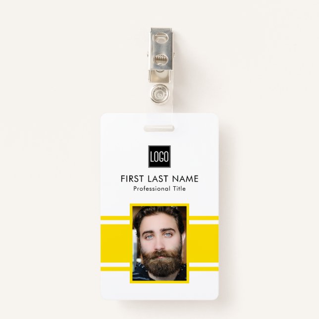 Personalized Employee | Yellow Logo Staff Photo Badge (Front with Clip)