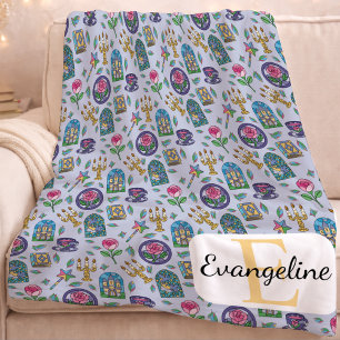 Personalized Enchanted Rose Stained Glass Fleece Blanket