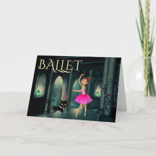 Personalized Enchanting Ballerina and Cat Birthday Card