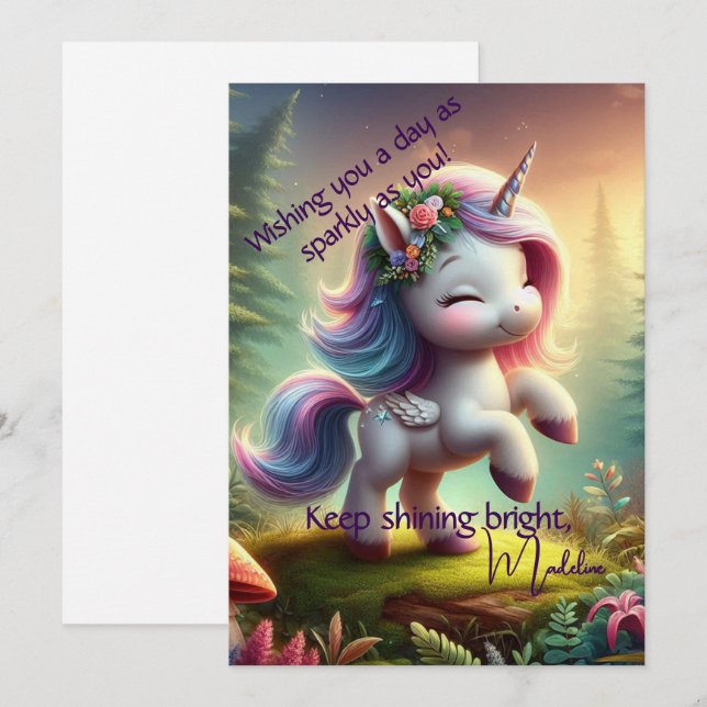 Personalized Enchanting Unicorn Flat Card (Front/Back)