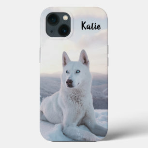 Personalized Enchanting White Husky Dog in snow iPhone 13 Case