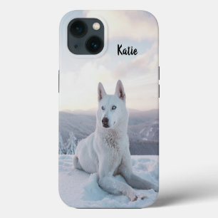 Personalized Enchanting White Husky Dog in snow iPhone 13 Case