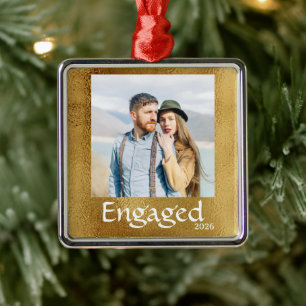 Personalized Engaged Christmas Photo Metal Ornament