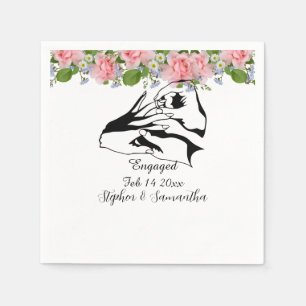 Personalized engaged couple floral engagement  napkin