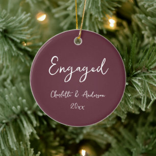 Personalized Engaged Couple Handwritten Burgundy Ceramic Ornament