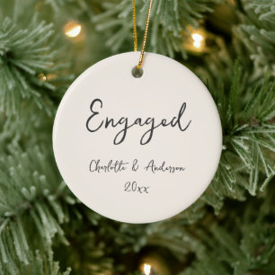 Personalized Engaged Couple Handwritten Ivory Ceramic Ornament