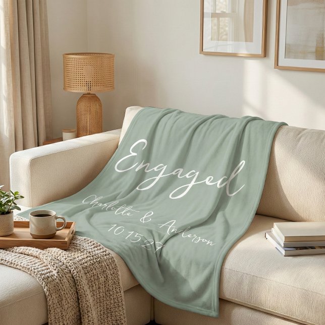 Personalized Engaged Couple Handwritten Sage Fleece Blanket (Creator Uploaded)
